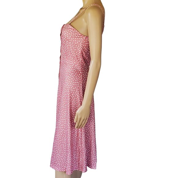 Pink Polka Dot Midi Sundress Women's M Button Front Spaghetti Straps NWT - Picture 9 of 12